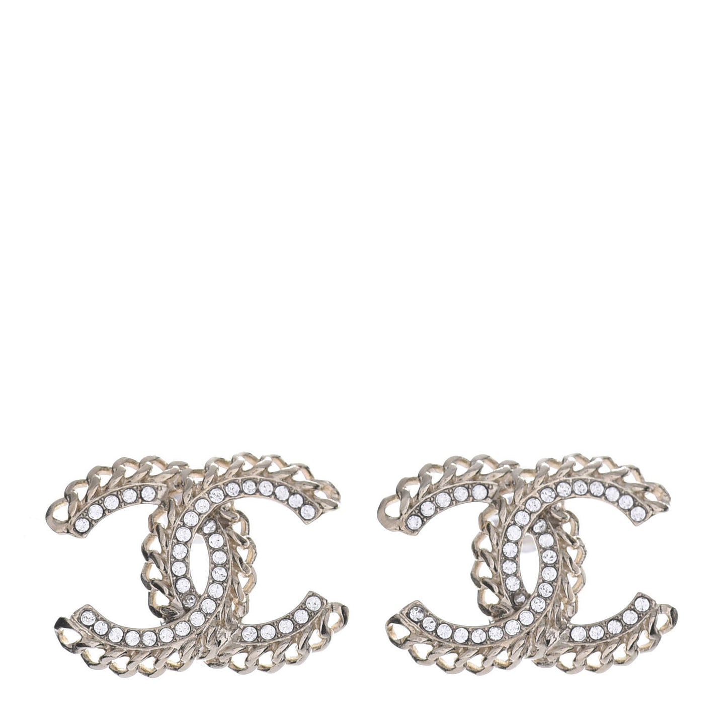 Crystal Chain CC Earrings Gold