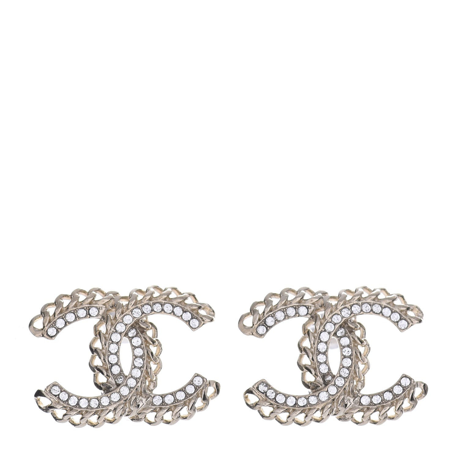 Chanel Crystal Chain CC Earrings Gold 1 of 4