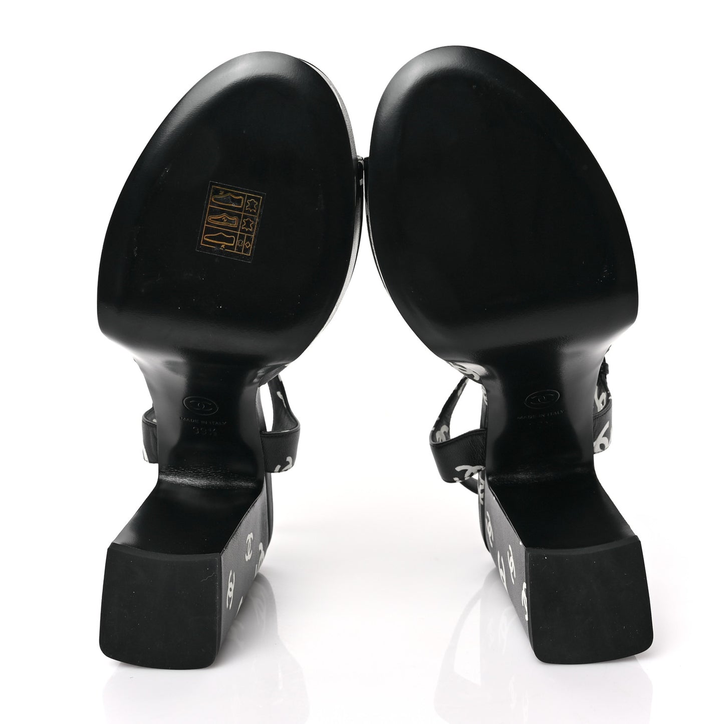 Printed Lambskin CC Platform Sandals 39.5 Black White