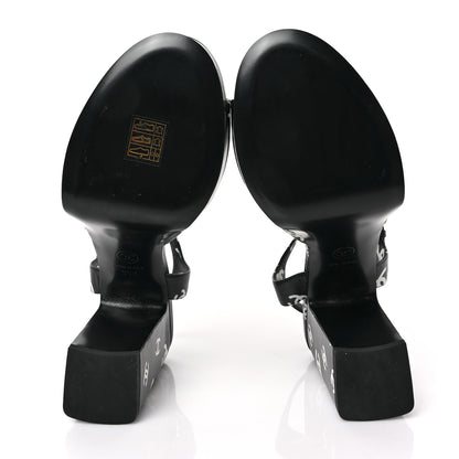 Chanel Printed Lambskin CC Platform Sandals 39.5 Black White 5 of 9