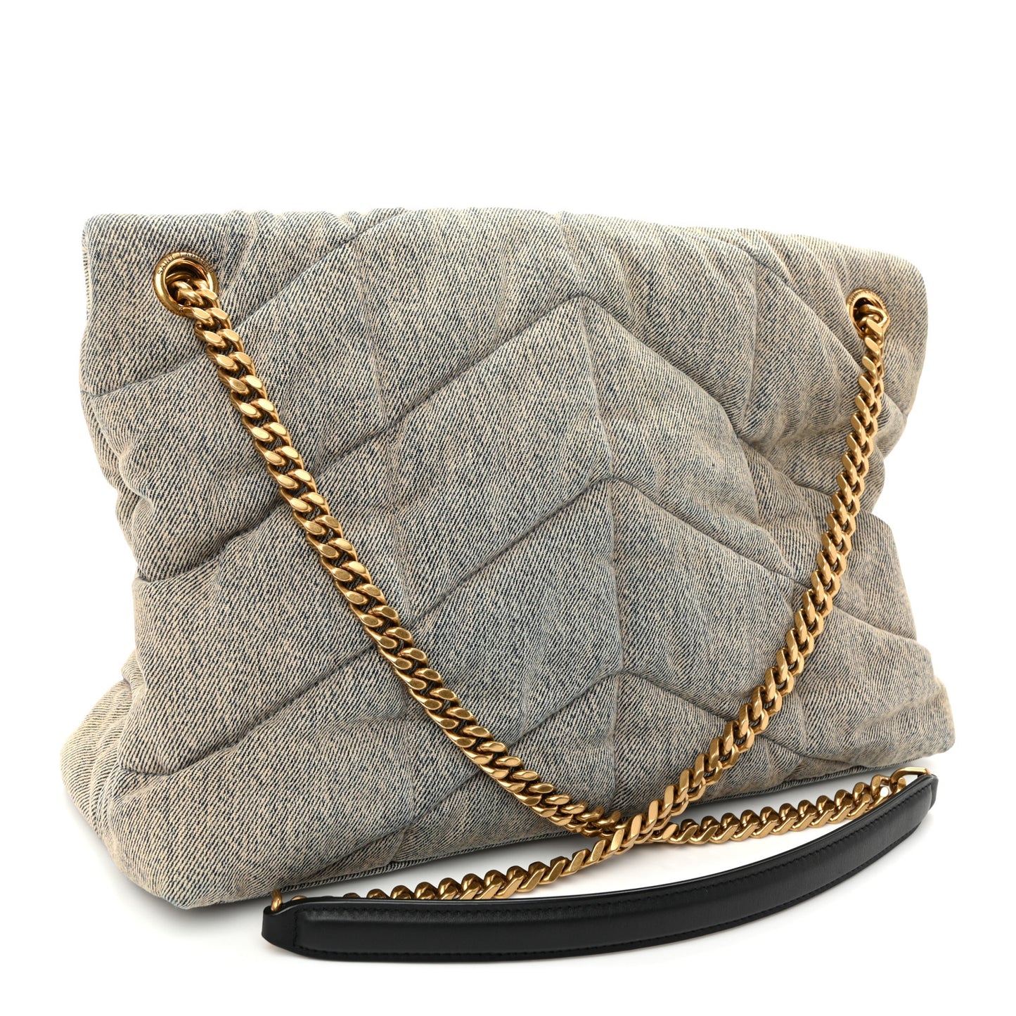 Denim Quilted Medium Loulou Puffer Monogram Chain Satchel Azur