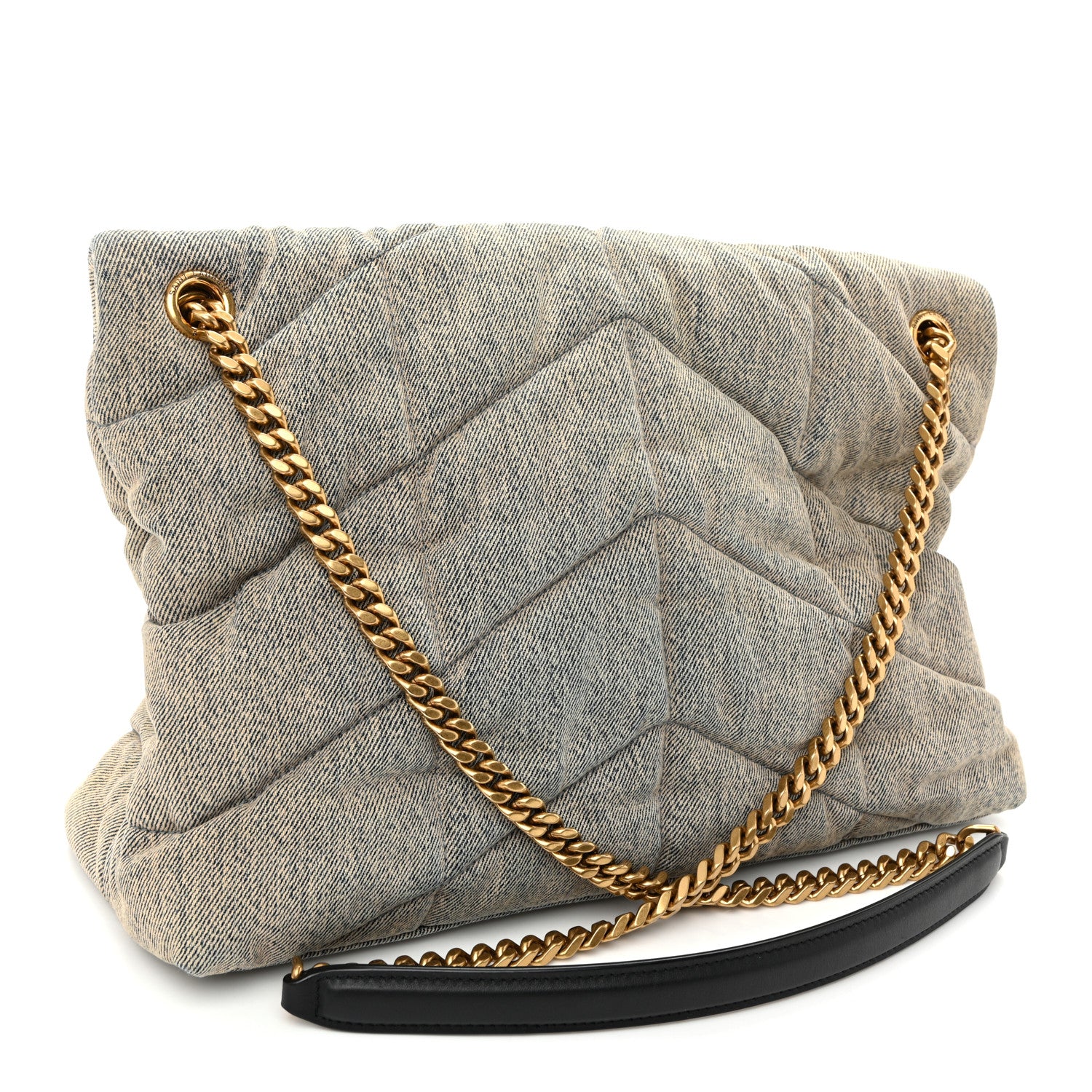 Saint Laurent Denim Quilted Medium Loulou Puffer Monogram Chain Satchel Azur 3 of 10