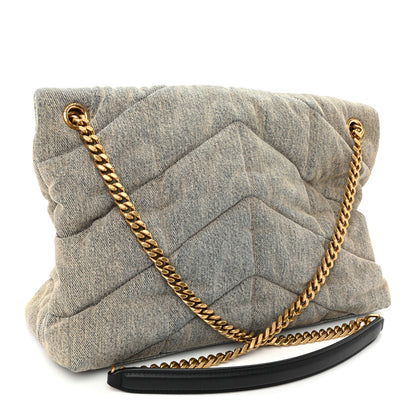 Saint Laurent Denim Quilted Medium Loulou Puffer Monogram Chain Satchel Azur 3 of 10