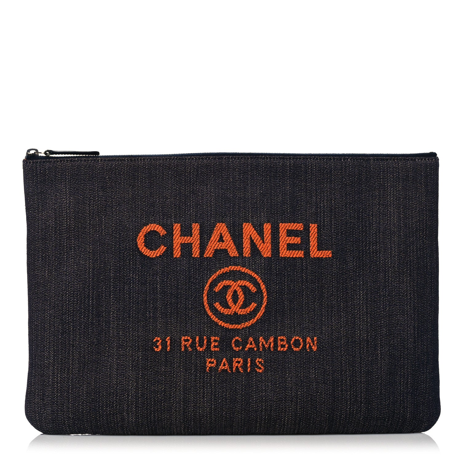 Chanel Denim Medium Deauville Pouch Clutch Blue Orange 1 of 11