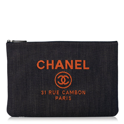 Chanel Denim Medium Deauville Pouch Clutch Blue Orange 1 of 11