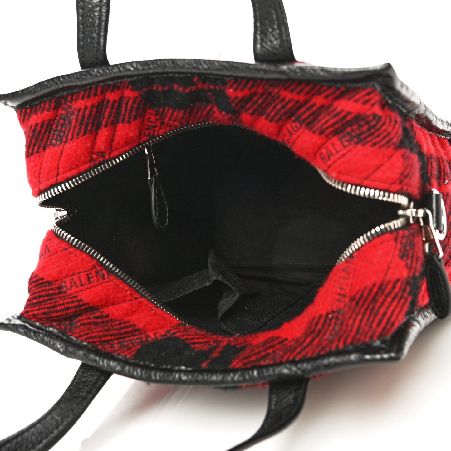 Wool Cuir Arena Plaid Diagonal Allover Logo Matelasse XS Bazar Shopper Tote Red Black