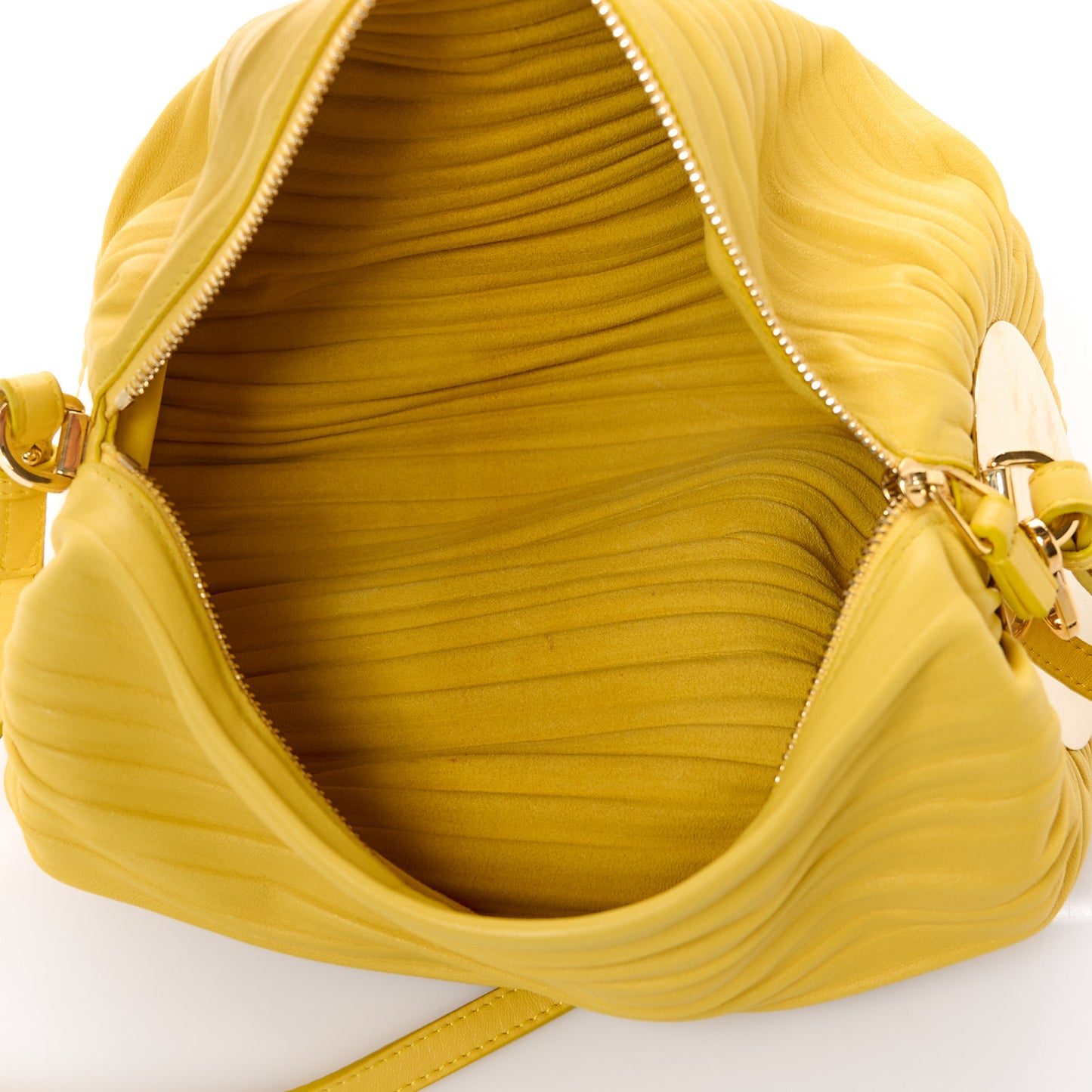Lambskin Pleated Bracelet Pouch Yellow