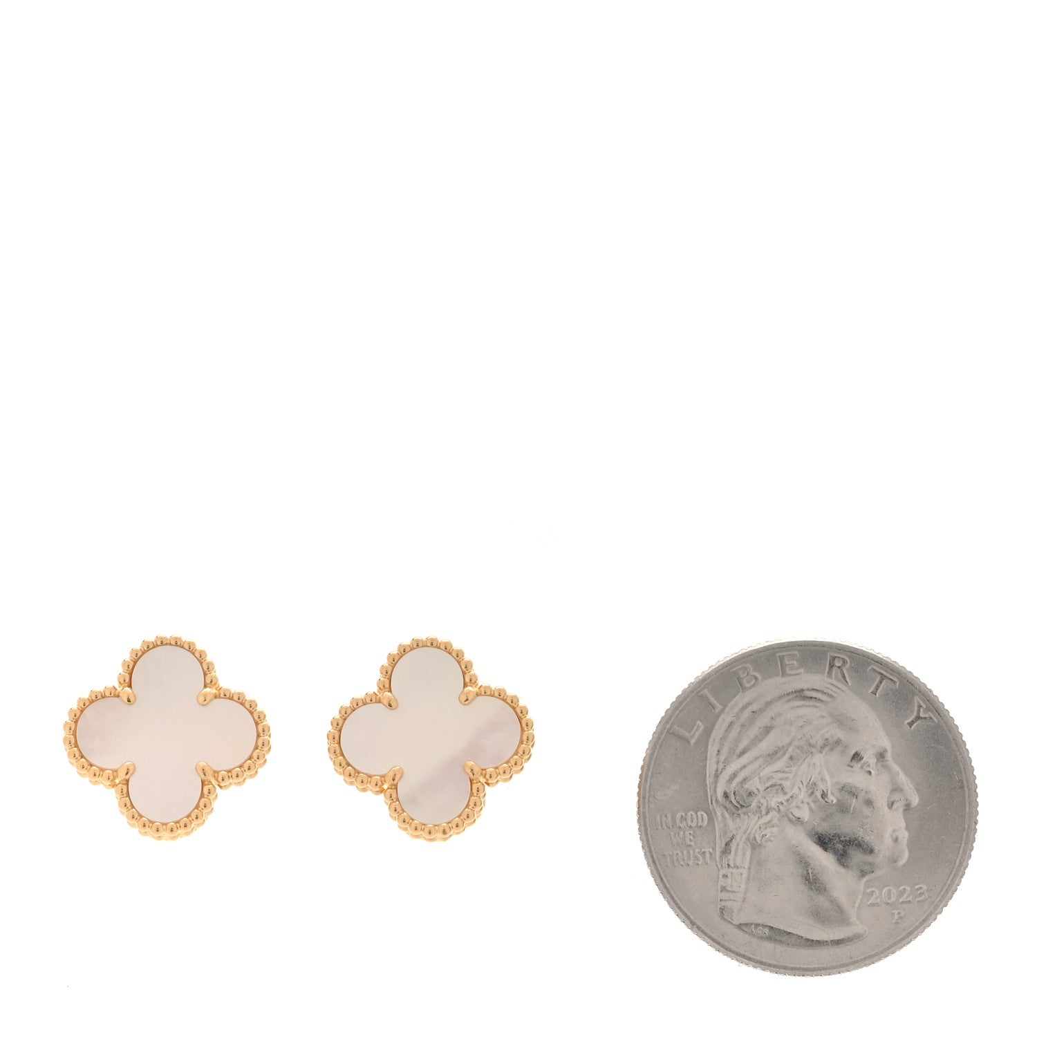 Van Cleef & Arpels 18K Yellow Gold Mother of Pearl Vintage Alhambra Earrings 2 of 5