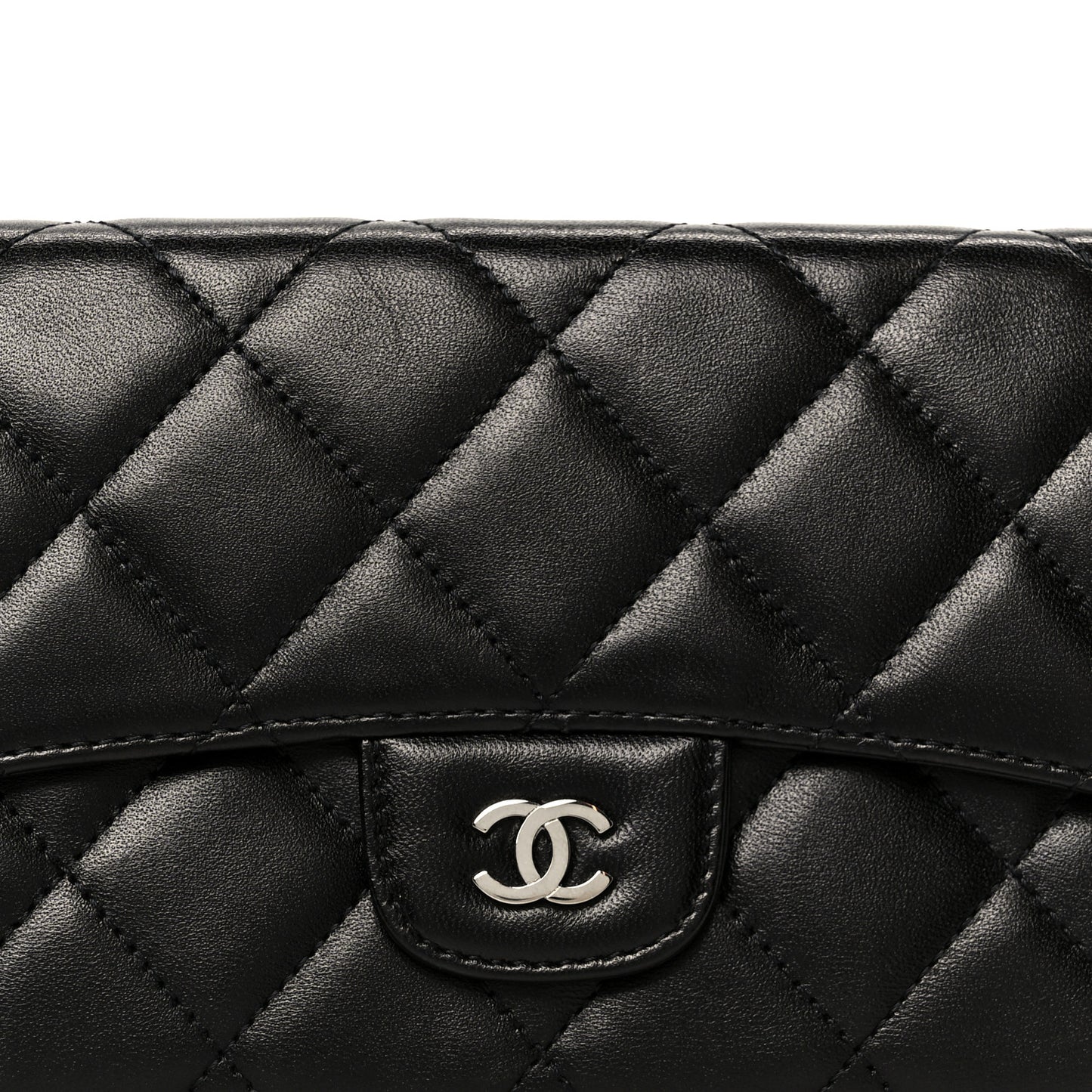 Lambskin Quilted Large Flap Wallet Black