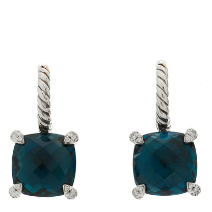 David Yurman Sterling Silver Hampton  Blue Topaz Diamond Chatelaine Drop Earrings 1 of 4