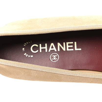 Chanel Suede Patent Calfskin Cap Toe CC Ballerina Flats 39.5 Beige 7 of 9