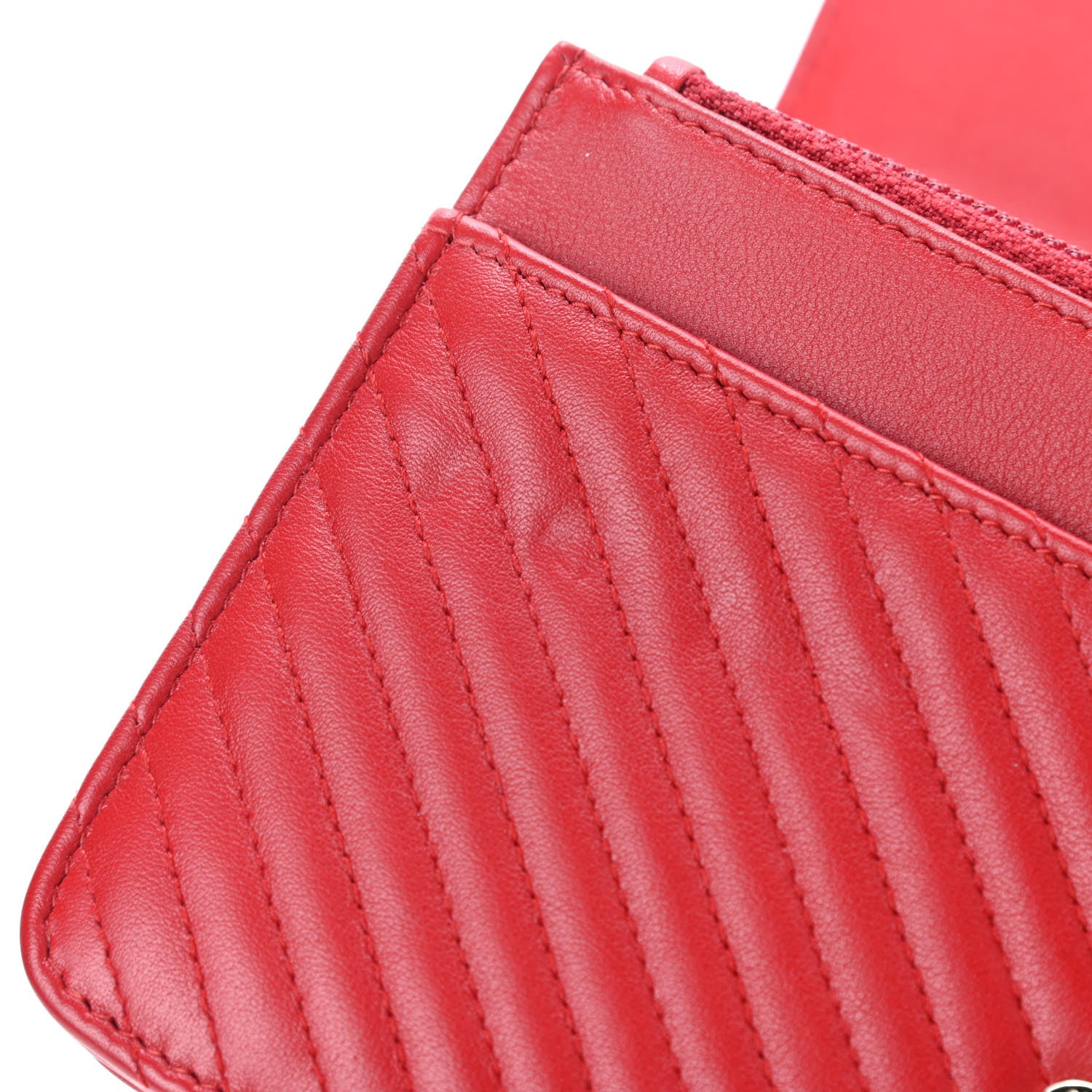 Chanel Calfskin Chevron Quilted Boy Wallet On Chain WOC Red 5 of 5