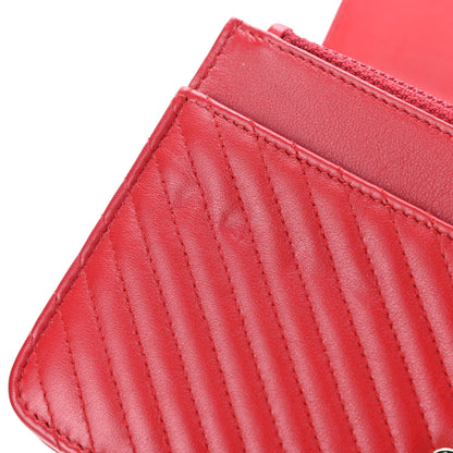 Chanel Calfskin Chevron Quilted Boy Wallet On Chain WOC Red 5 of 5