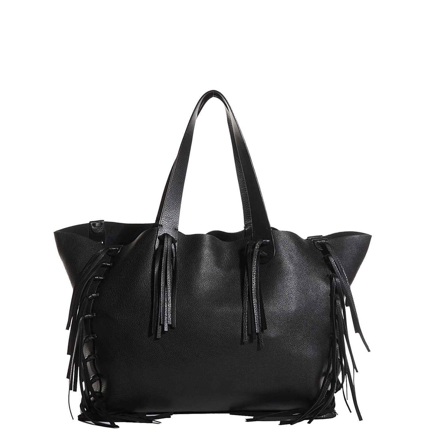 Grained Calfskin C-Rockee Fringe Tote Black