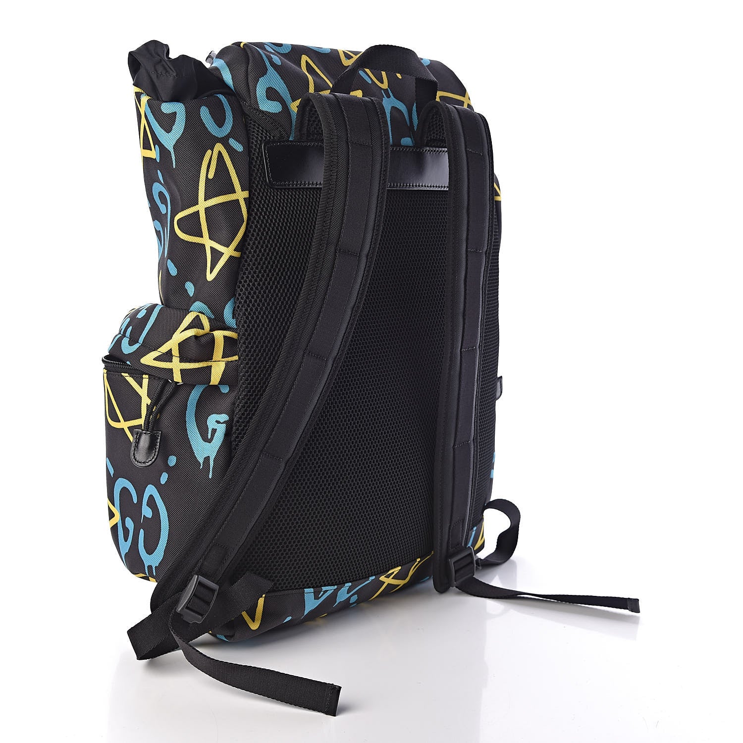 Gucci Techno Canvas GucciGhost Double Buckle Backpack Black New Acquamarine 3 of 11