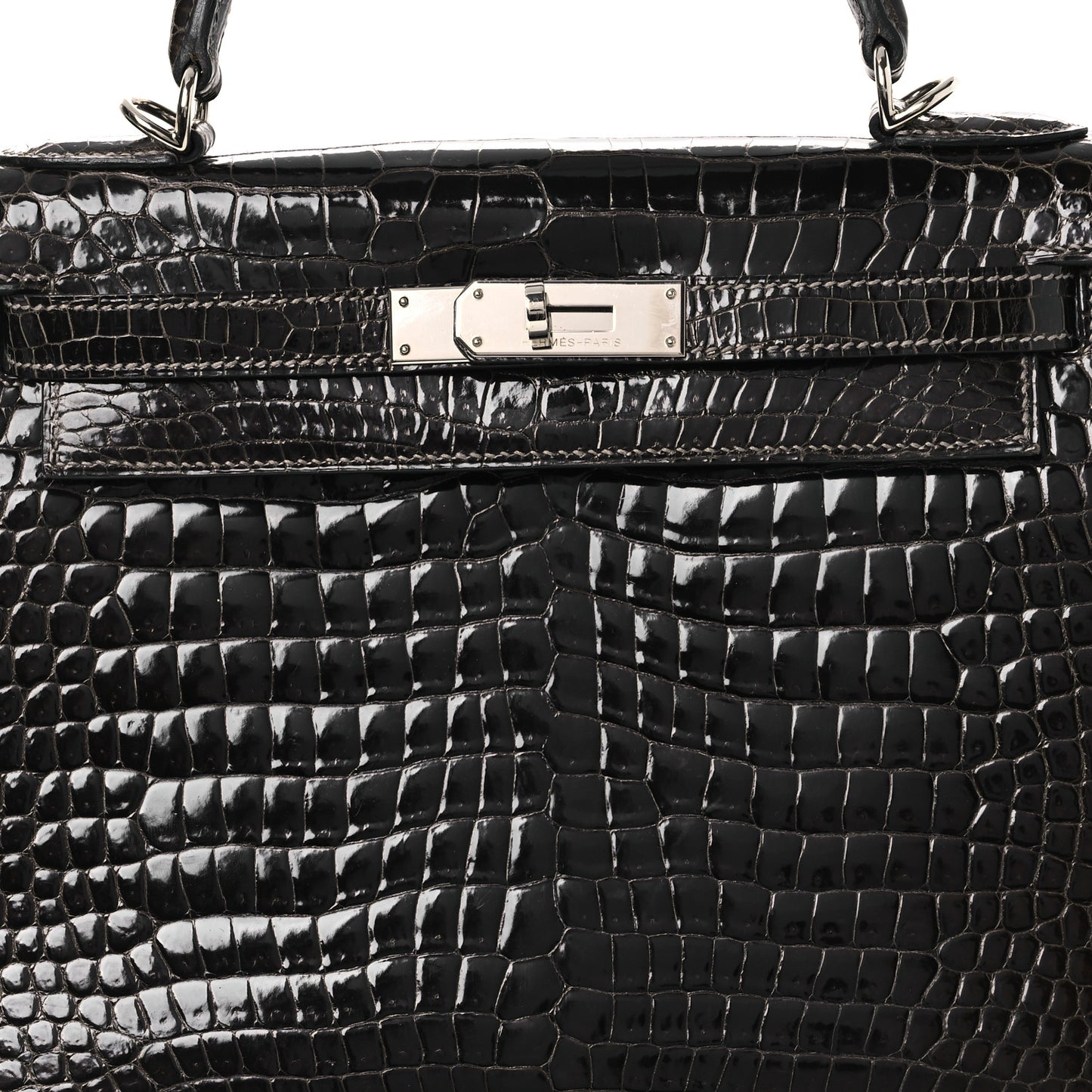 Shiny Porosus Crocodile Kelly Sellier 28 Gris Elephant