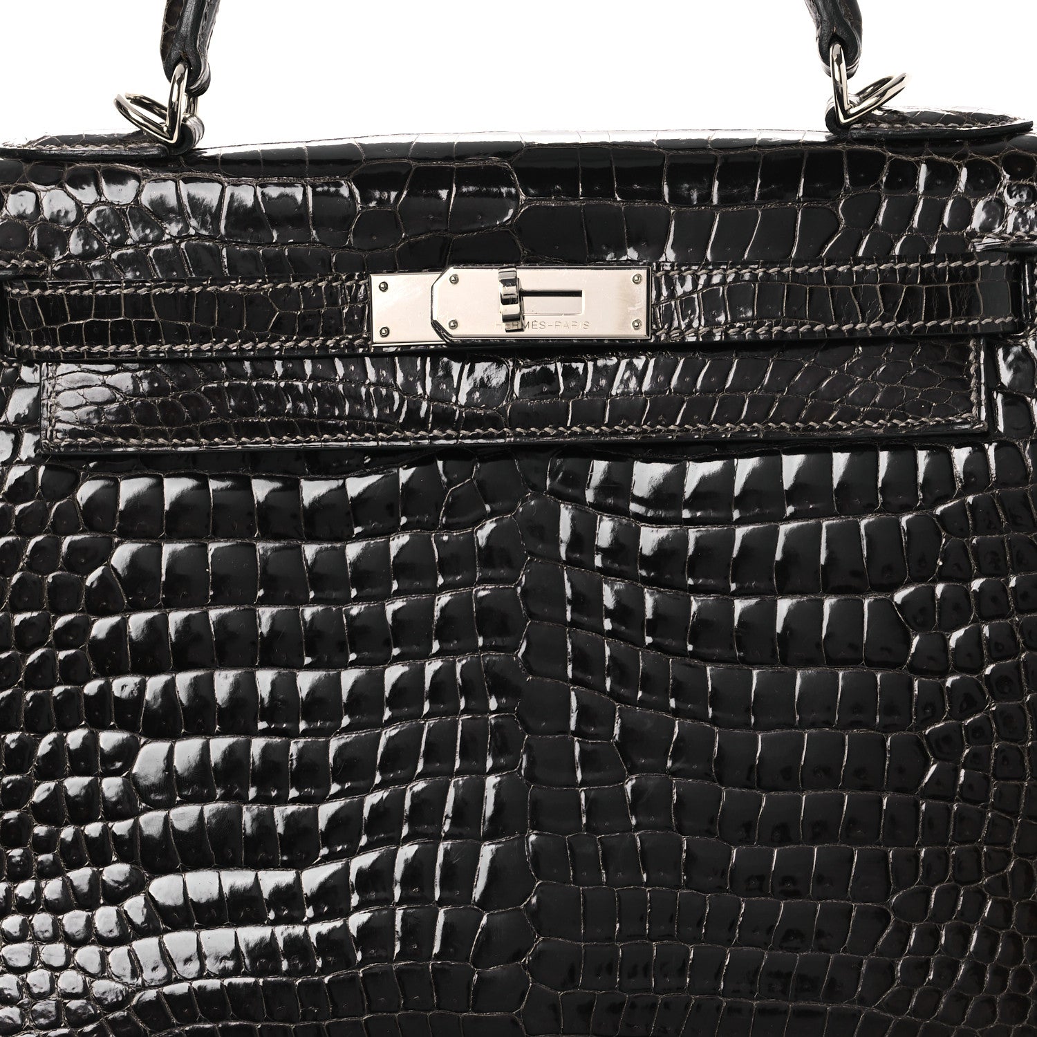 Hermes Shiny Porosus Crocodile Kelly Sellier 28 Gris Elephant 7 of 11