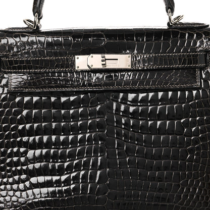 Hermes Shiny Porosus Crocodile Kelly Sellier 28 Gris Elephant 7 of 11