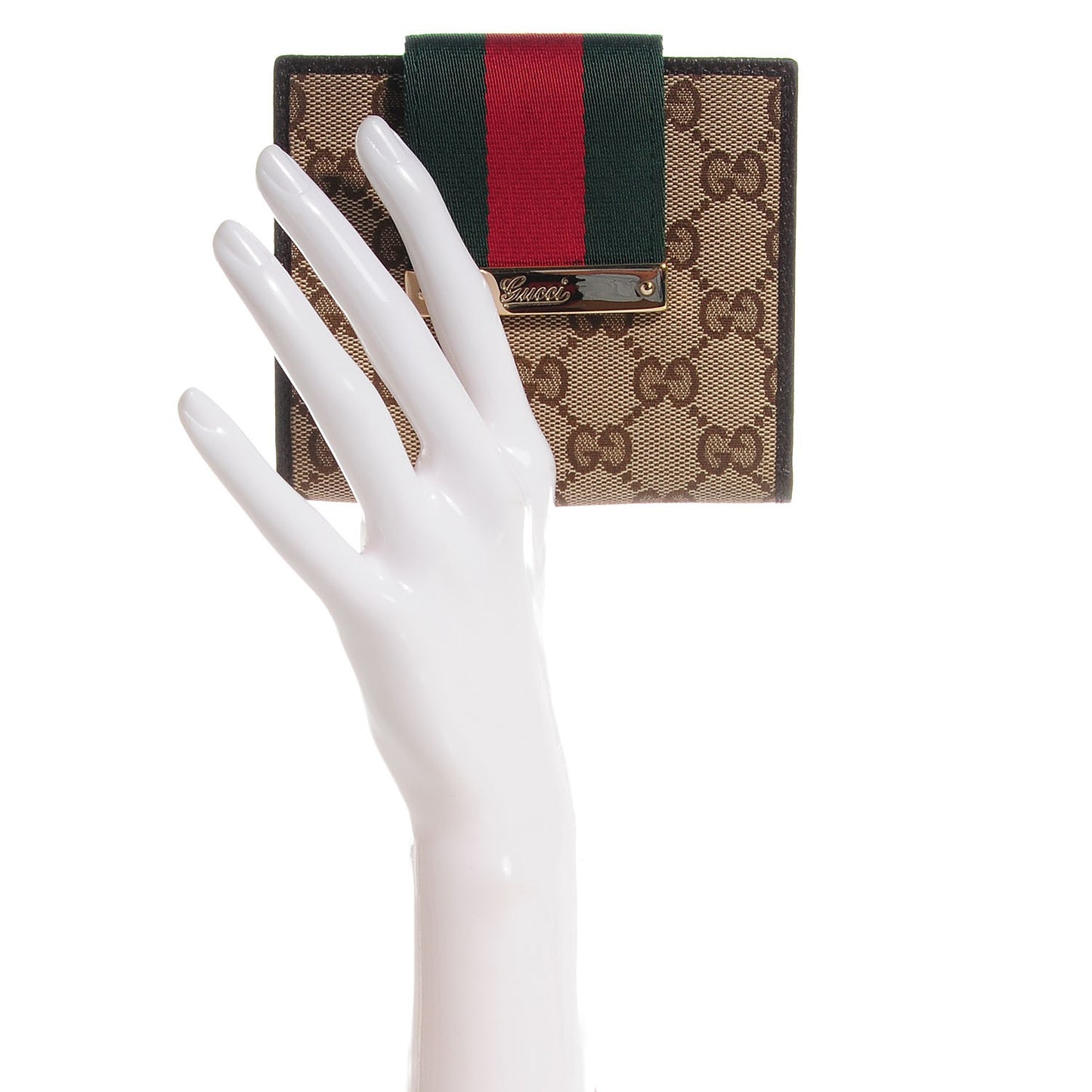 Monogram Ladies Web French Flap Wallet Dark Brown