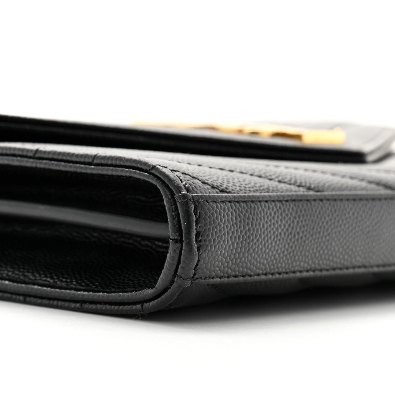 Saint Laurent Grain De Poudre Matelasse Chevron Monogram Chain Wallet Black 8 of 11
