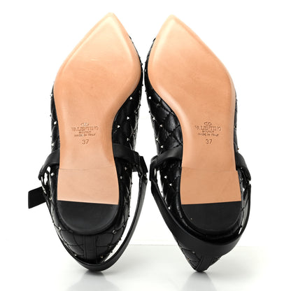 Valentino Garavani Crackled Lambskin Rockstud Spike Captoe Ballerina Flats 37 Black 6 of 10