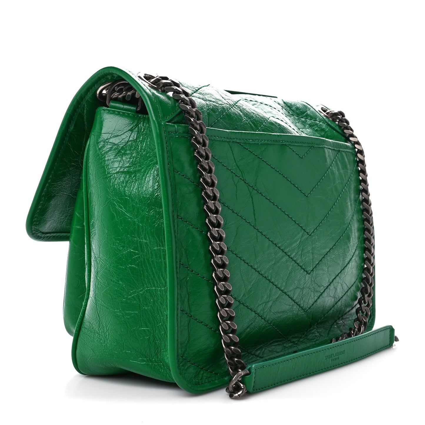 Crinkled Calfskin Matelasse Monogram Medium Niki Chain Satchel New Vert Praire