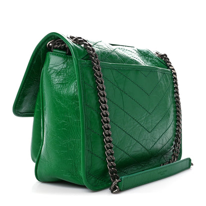 Saint Laurent Crinkled Calfskin Matelasse Monogram Medium Niki Chain Satchel New Vert Praire 3 of 10