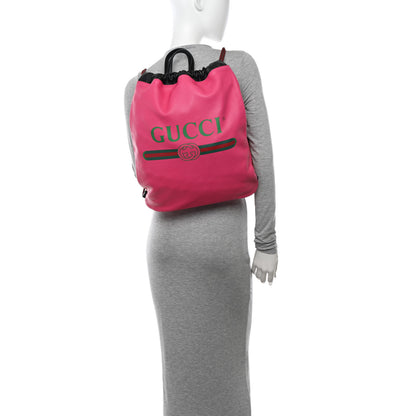 Gucci Grained Calfskin Logo Drawstring Backpack Box Pink Green Black 3 of 12