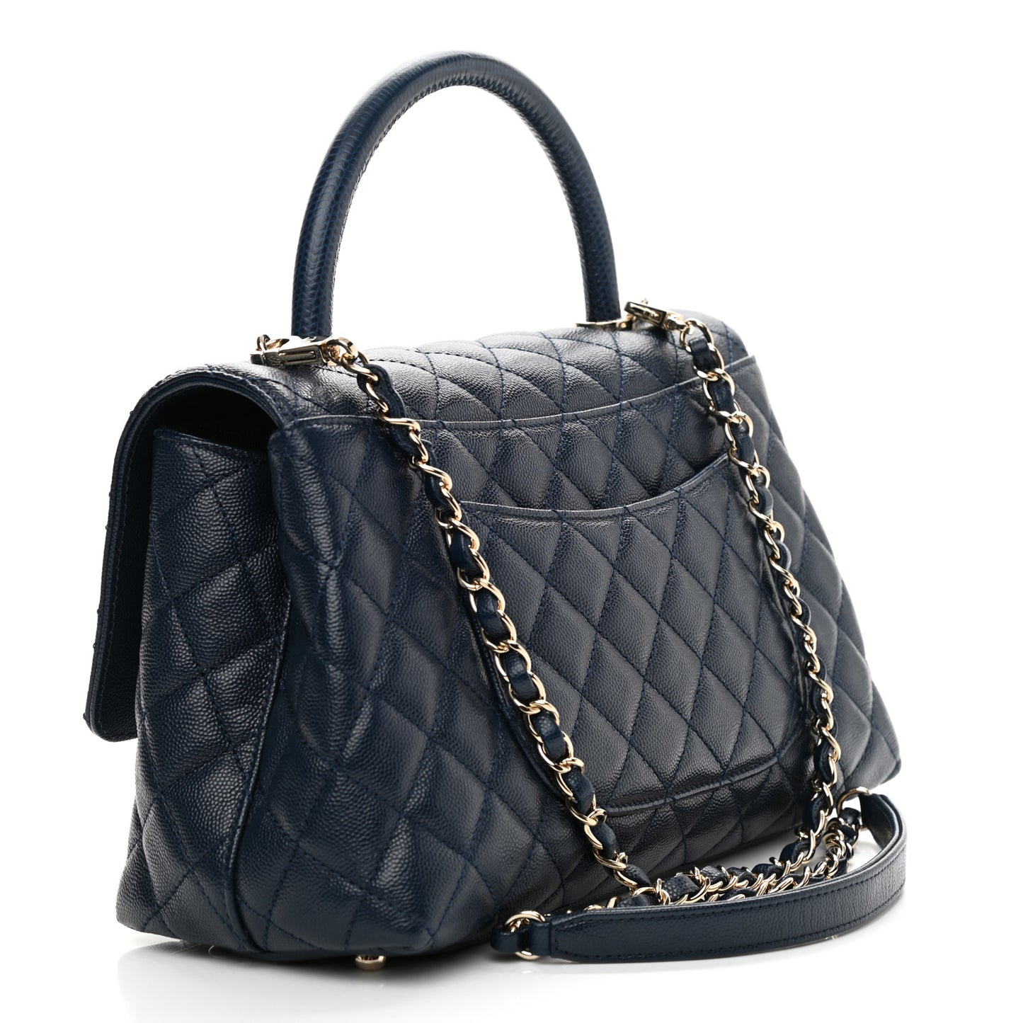 Caviar Quilted Small Coco Handle Flap Navy
