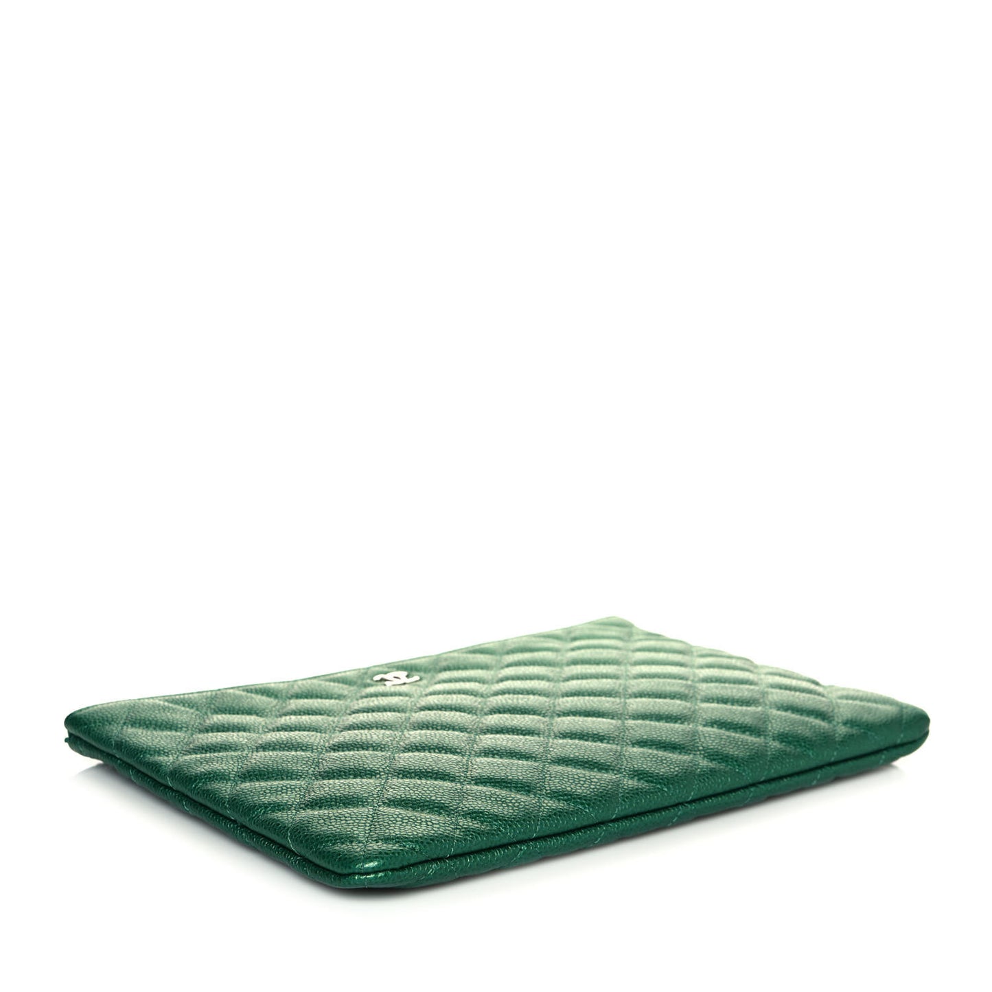 Metallic Caviar Quilted Medium Cosmetic Case Green