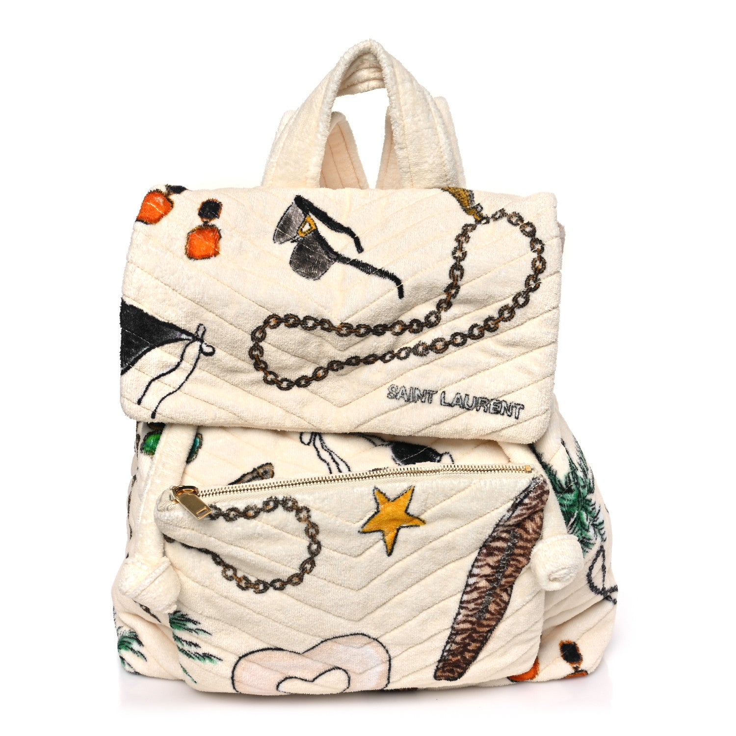 Saint Laurent Terrycloth Summer Print Matelasse Backpack Poudre White Multicolor 1 of 10