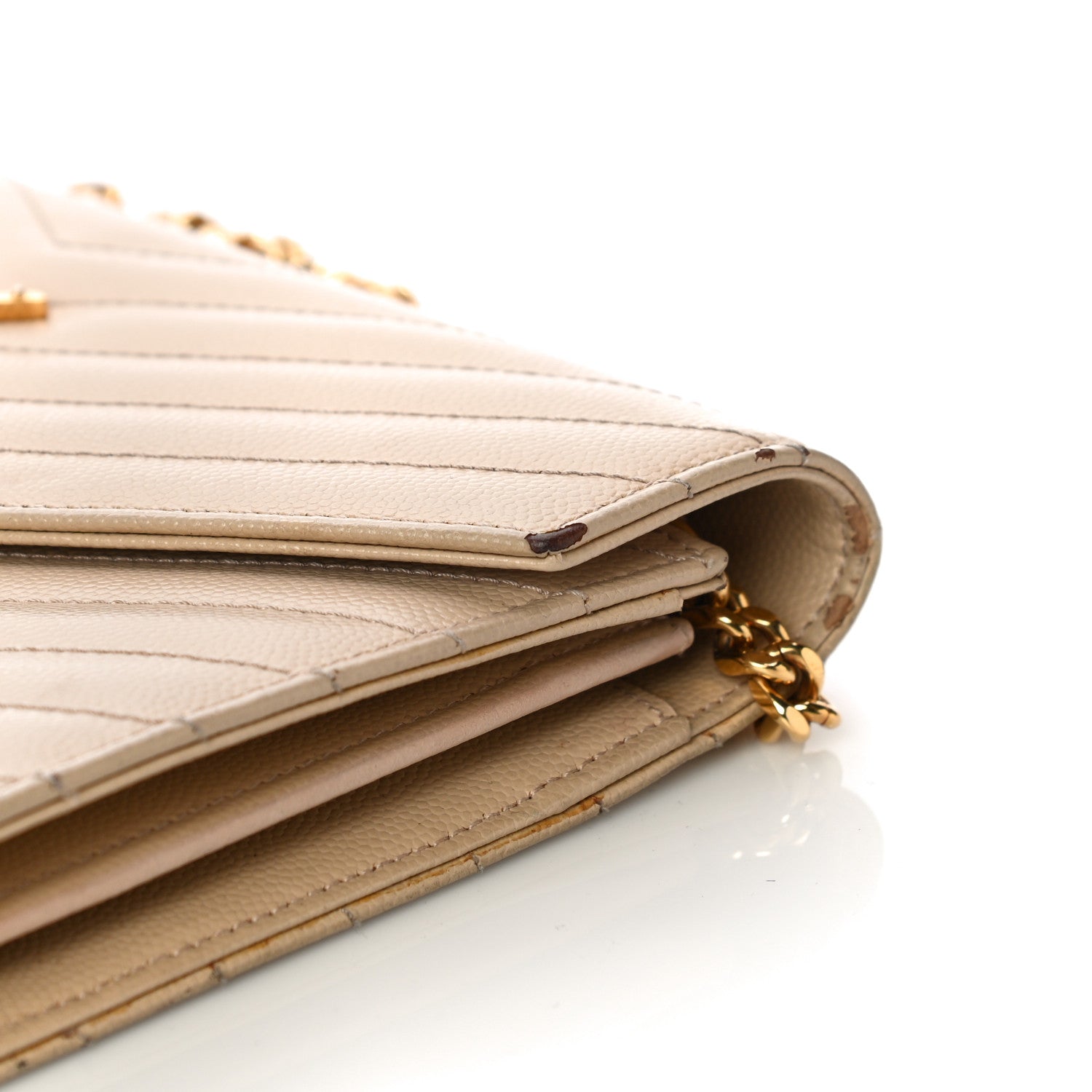 Saint Laurent Grain De Poudre Matelasse Chevron Monogram Chain Wallet Dark Latte 11 of 30