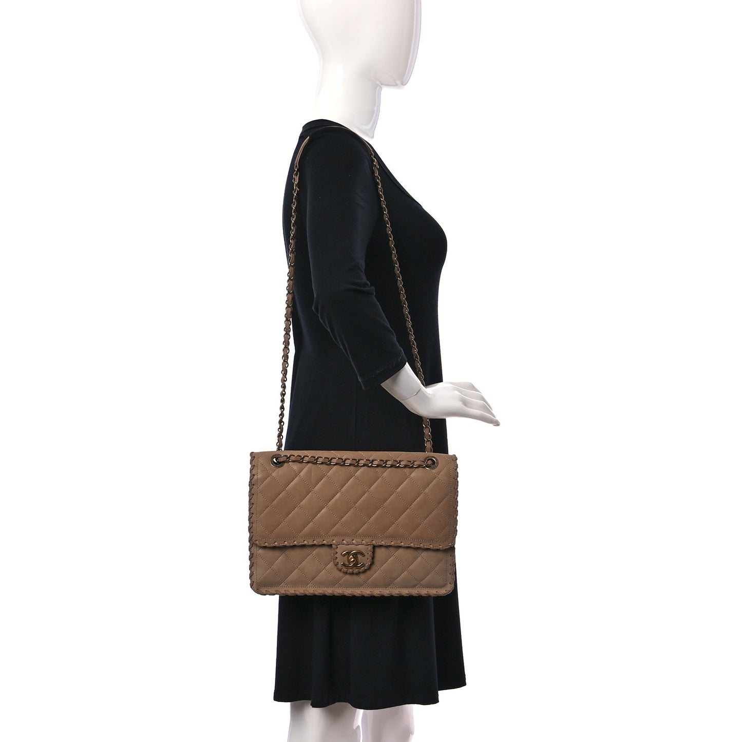 Iridescent Calfskin Jumbo Happy Stitch Flap Beige