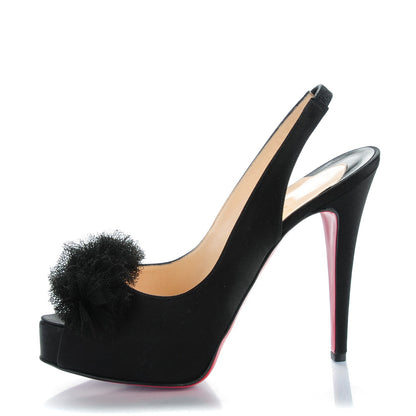 Christian Louboutin Satin Platform Slingback Peep Toe Pumps 38.5 Black 1 of 7