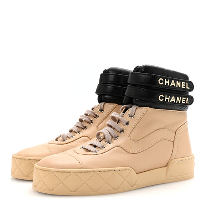Chanel Lambskin Logo High Top Sneakers 35.5 Ivory Black 4 of 9