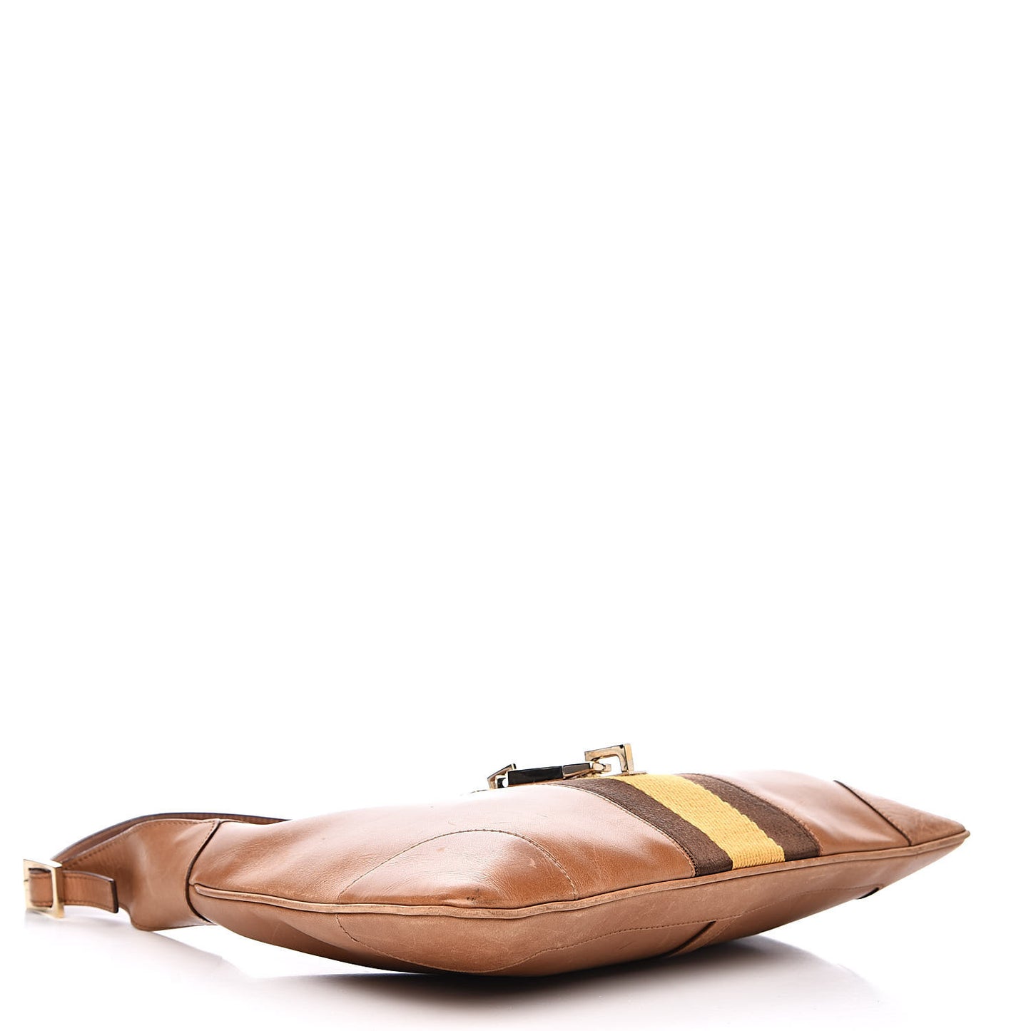 Calfskin Web Lobster Clasp Lock Jackie O Hobo Brown