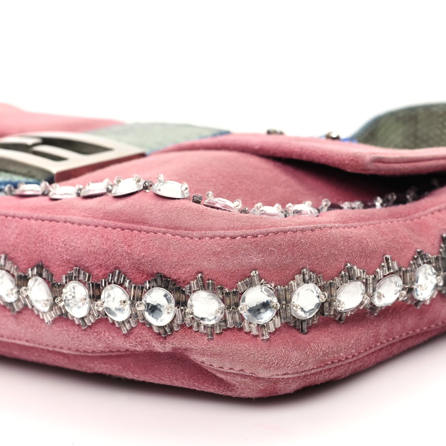 Velvet Snakeskin Beaded Crystal Baguette Pink
