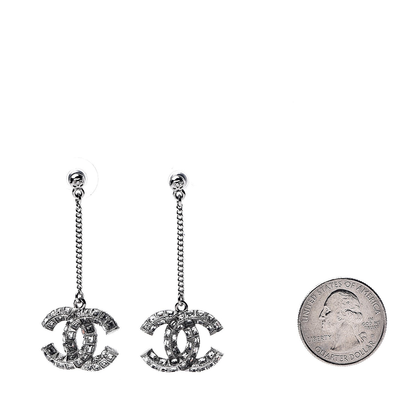 Baguette Crystal CC Drop Earrings Silver
