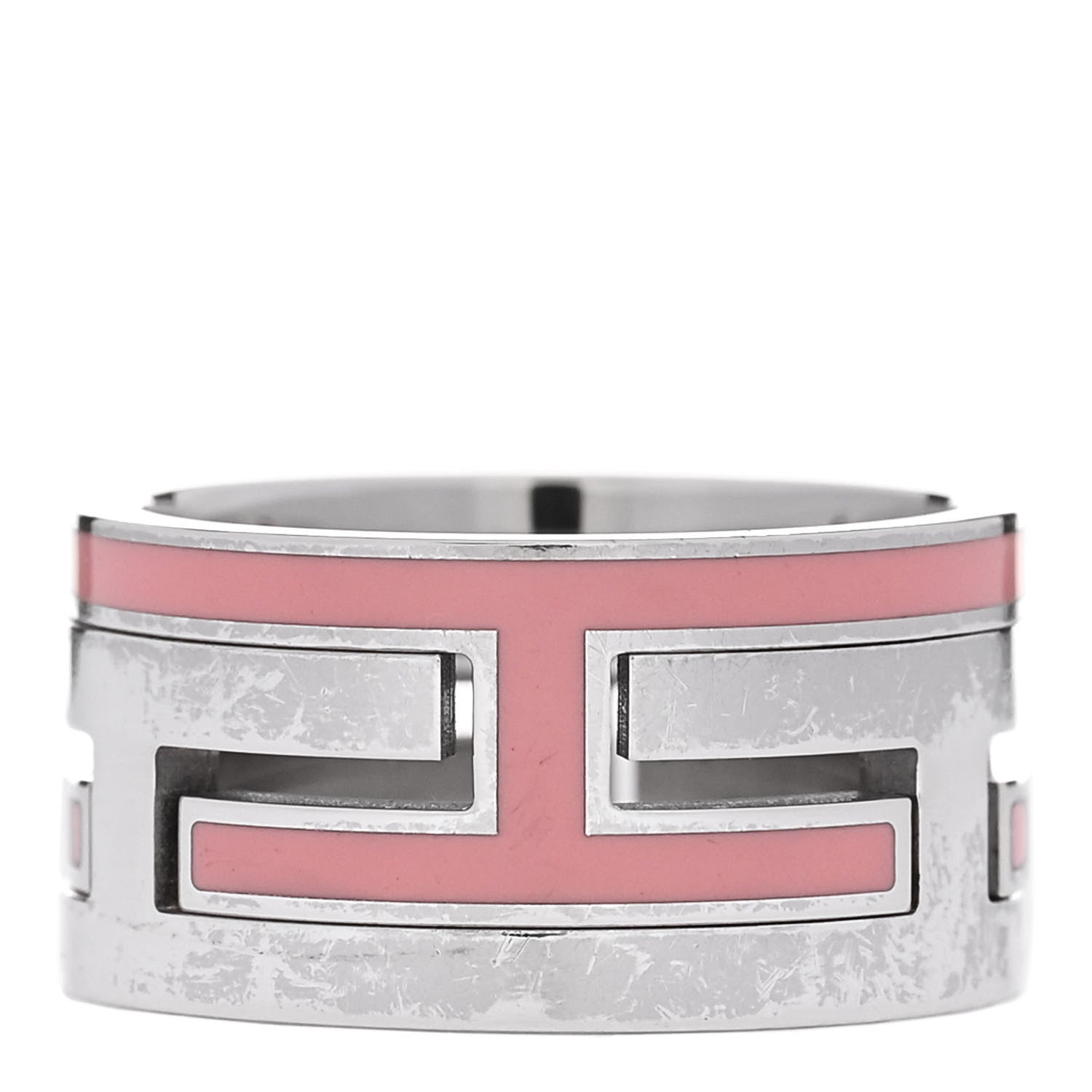 Hermes Sterling Silver Enamel Arcane Move H Ring 50 5.25 Rose 1 of 5