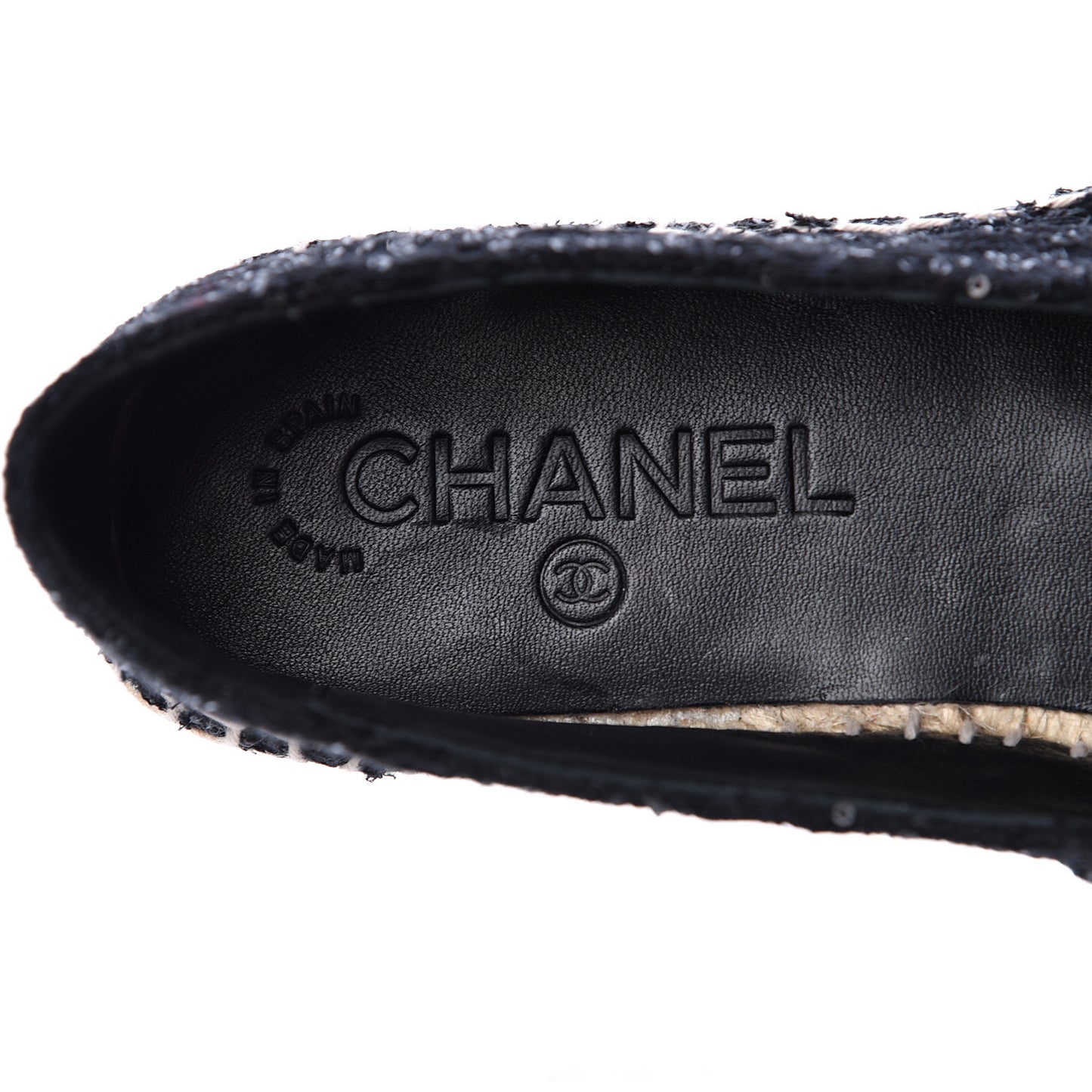 Tweed Patent Goatskin Sequin CC Espadrilles 36 Black