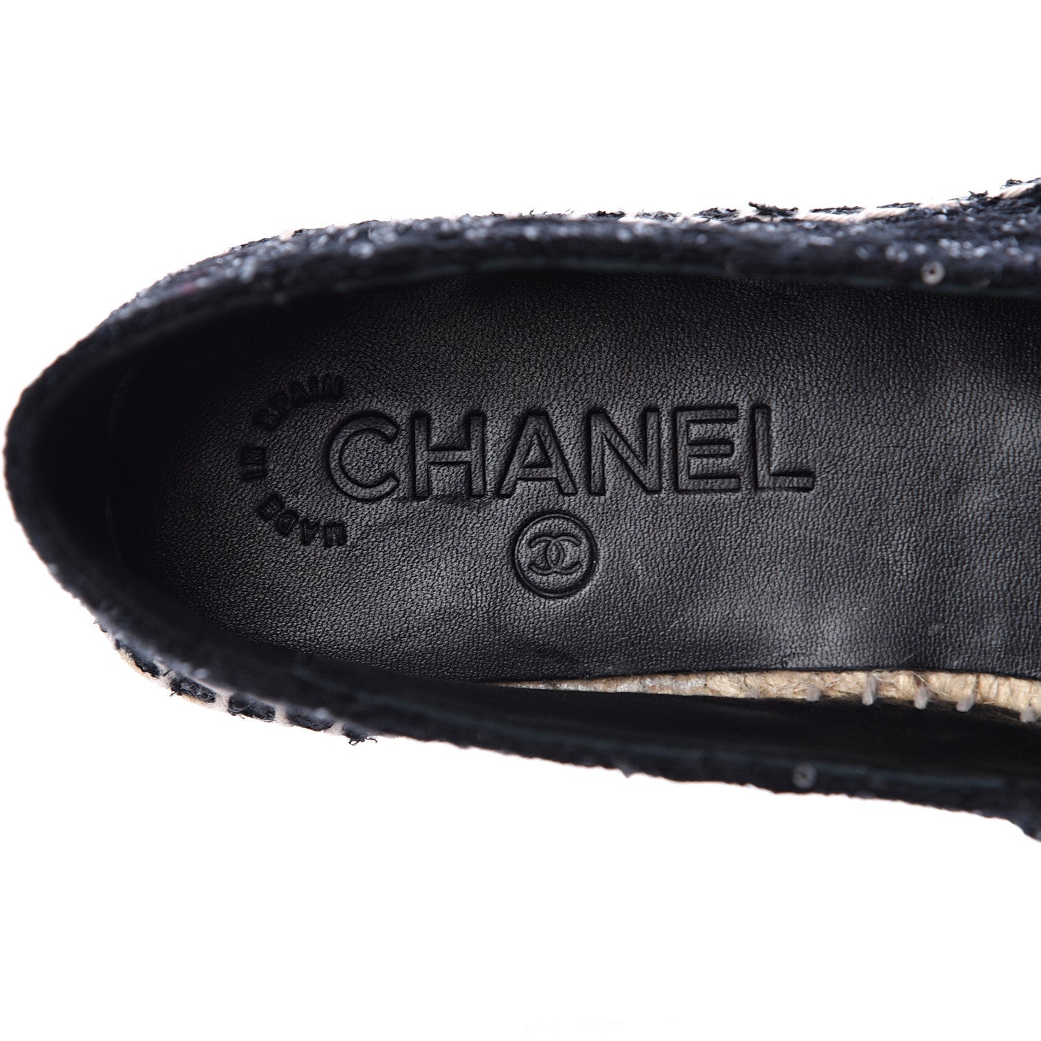 Chanel Tweed Patent Goatskin Sequin CC Espadrilles 36 Black 9 of 12