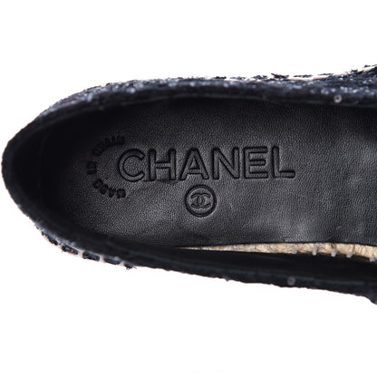 Chanel Tweed Patent Goatskin Sequin CC Espadrilles 36 Black 9 of 12