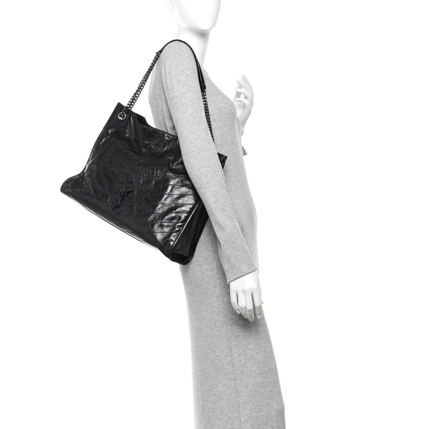 Saint Laurent Crinkled Calfskin Matelasse Monogram Large Niki Shopper Tote Black 2 of 11