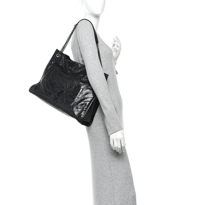 Saint Laurent Crinkled Calfskin Matelasse Monogram Large Niki Shopper Tote Black 2 of 11