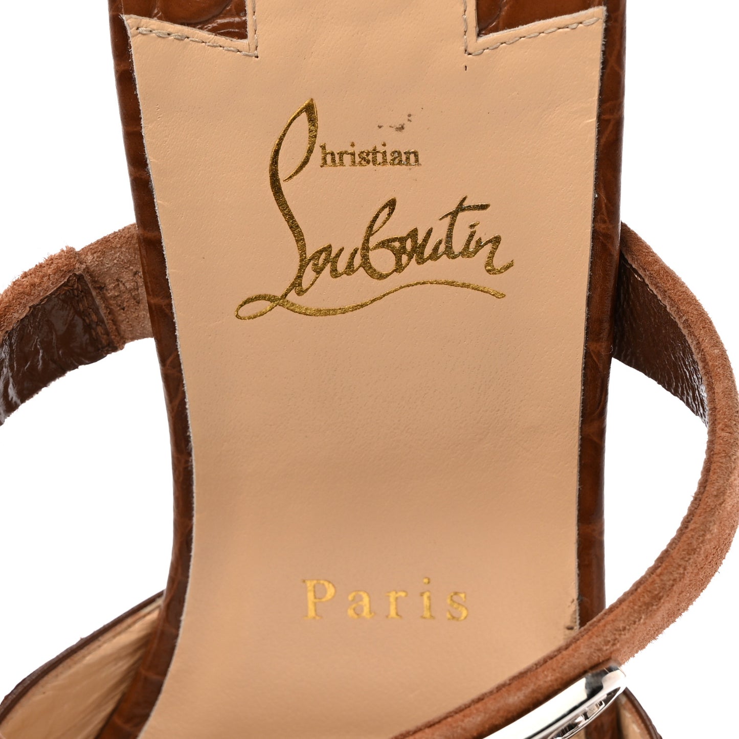 Calfskin Crocodile Embossed Choc Lock Flats 40 Biscotto