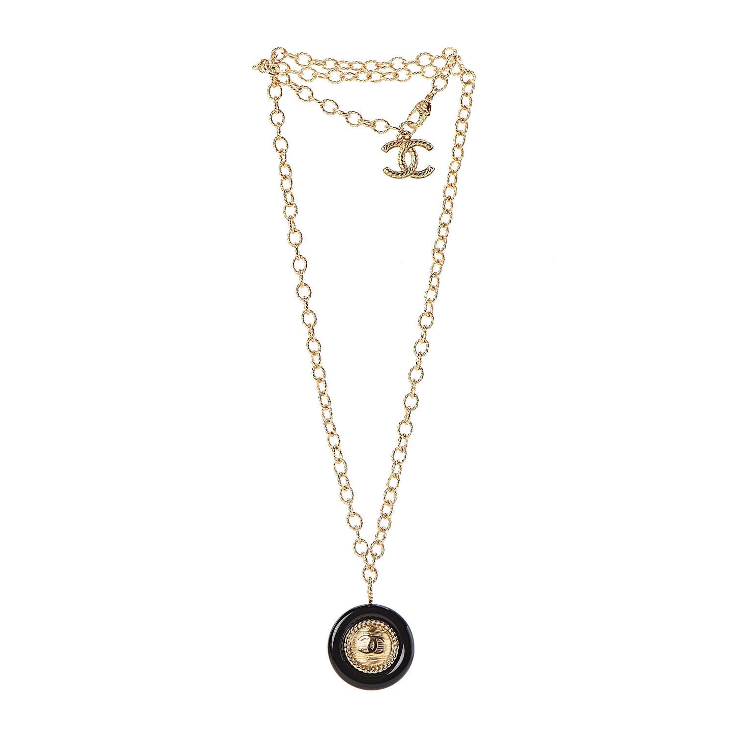 Resin Chain CC Pendant Necklace Gold Black