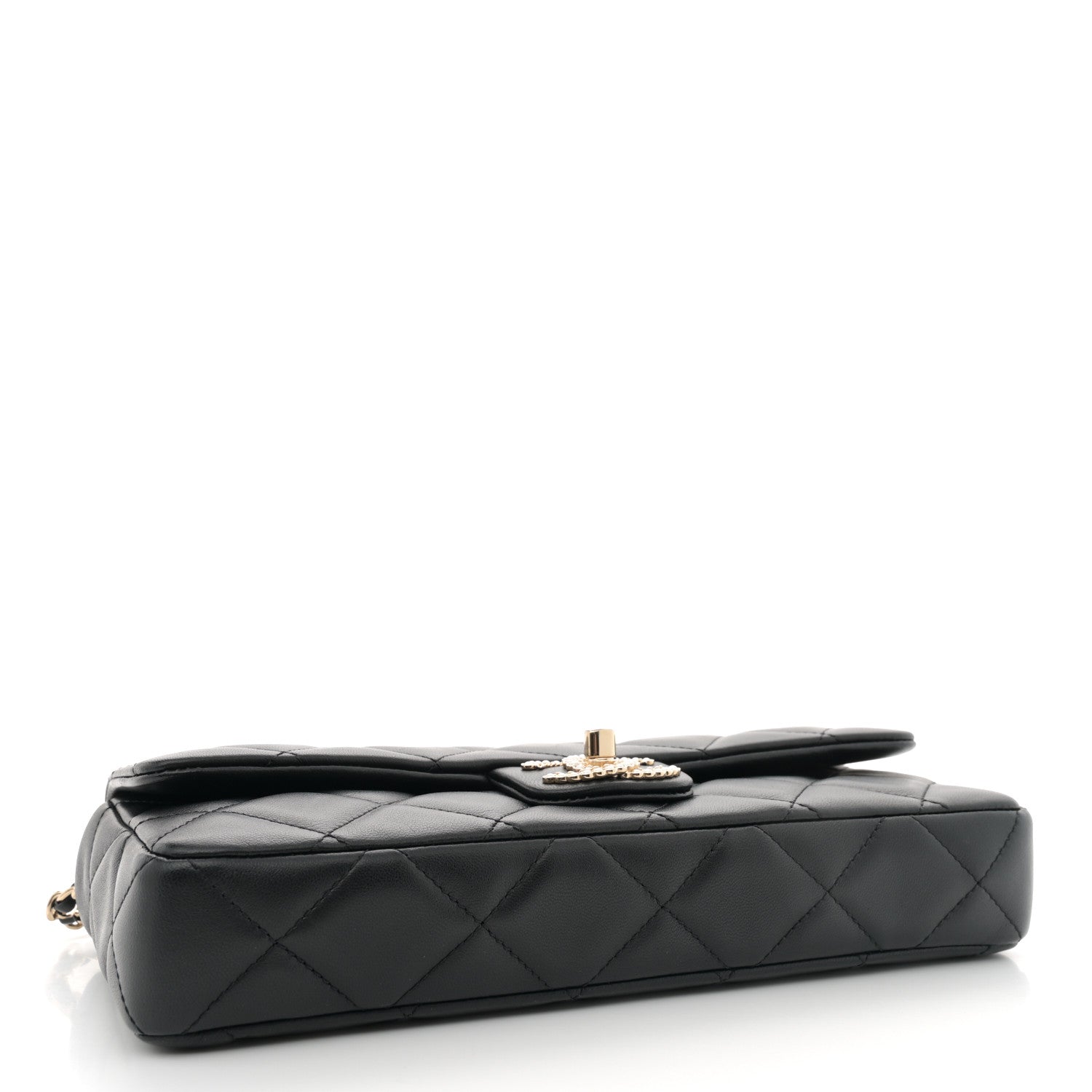 Chanel Lambskin Quilted Pearl CC Flap Clutch Black 4 of 11