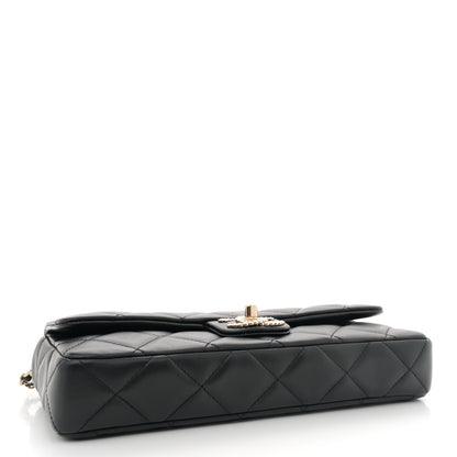 Chanel Lambskin Quilted Pearl CC Flap Clutch Black 4 of 11