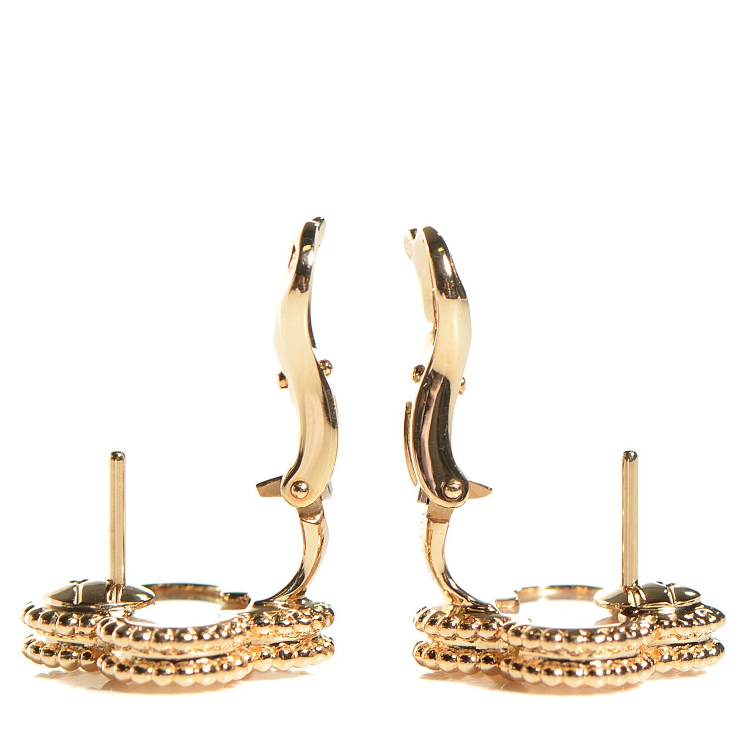 Van Cleef & Arpels 18K Yellow Gold Mother of Pearl Vintage Alhambra Earrings 4 of 7