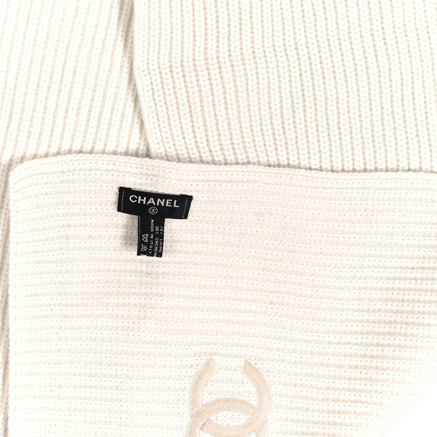 Chanel Wool Cashmere CC Scarf White Black 9 of 9